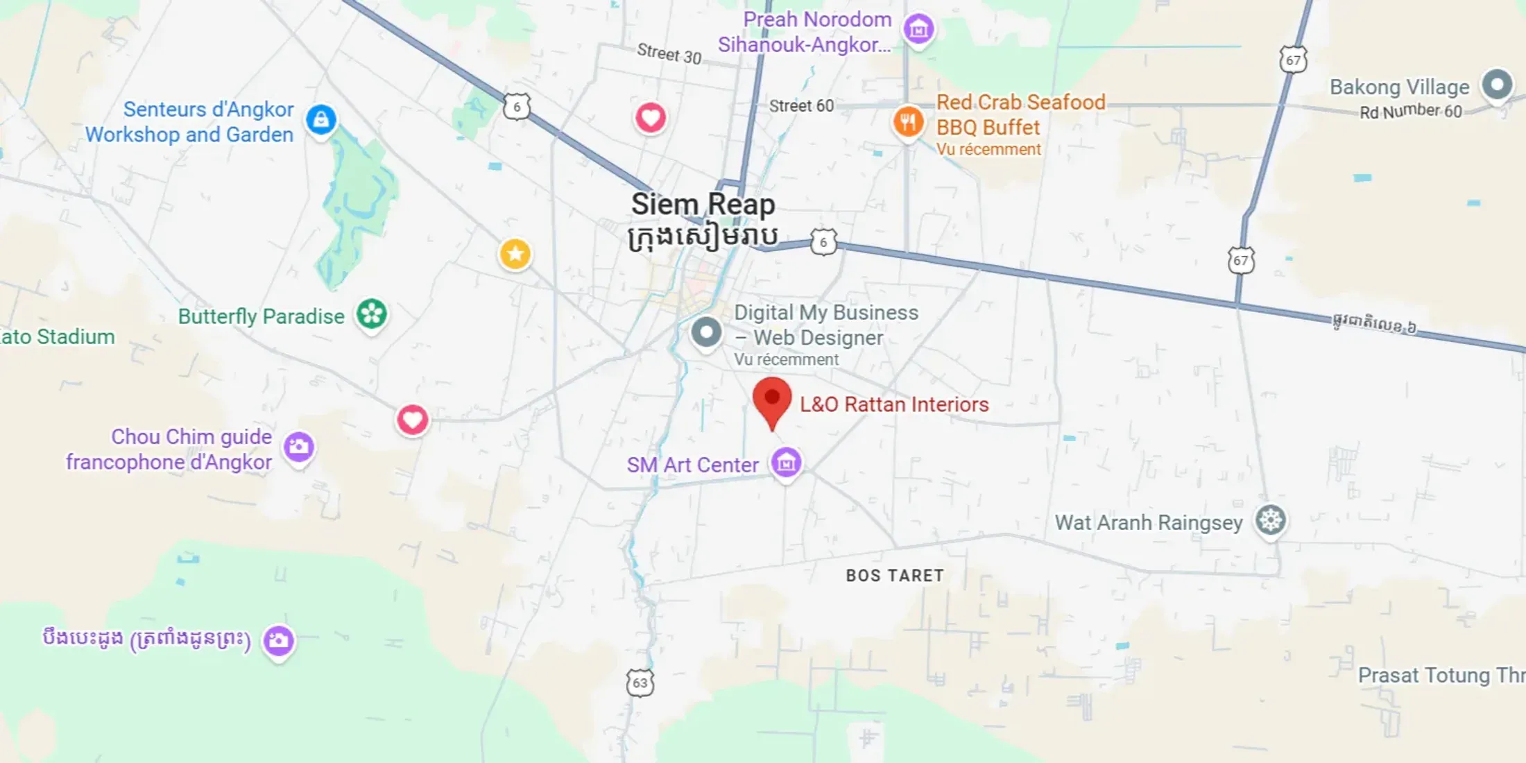 Map showing the shop location on Sala Kamreuk Road, Siem Reap