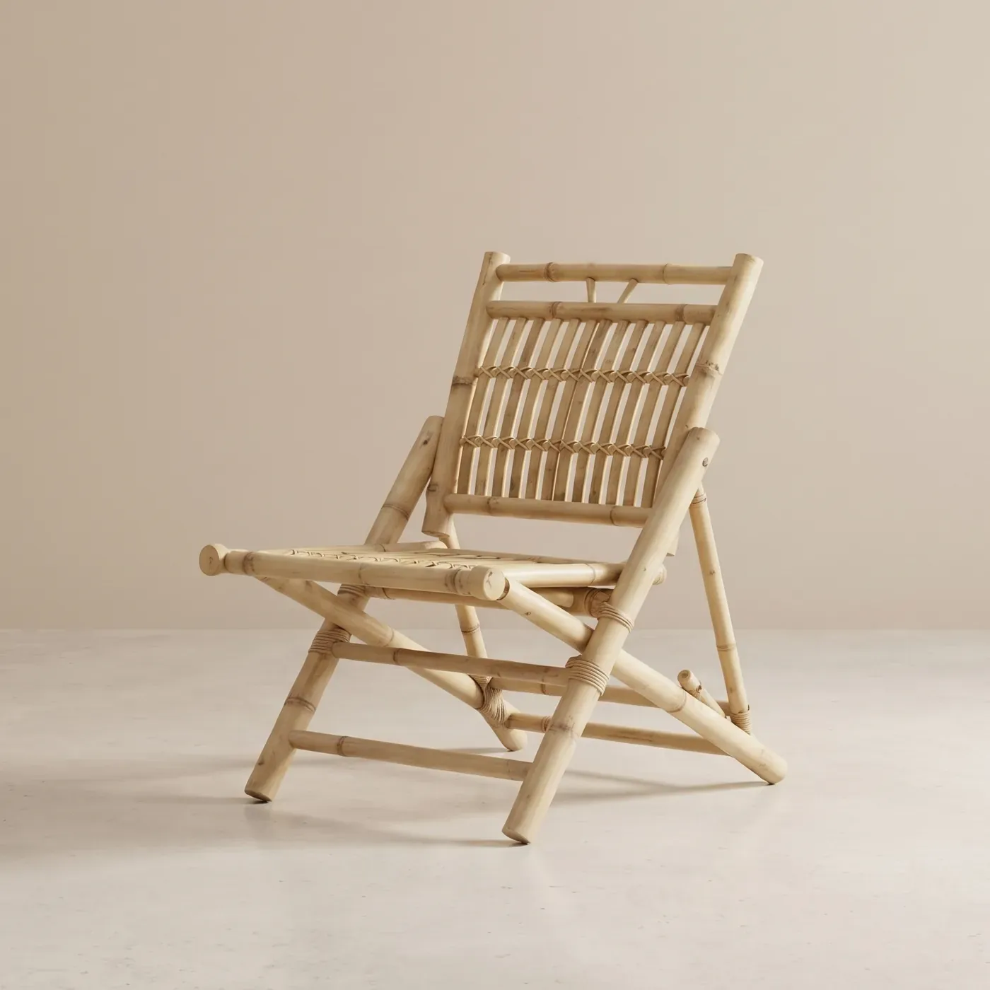 Pale raw bamboo, slatted seat, very low