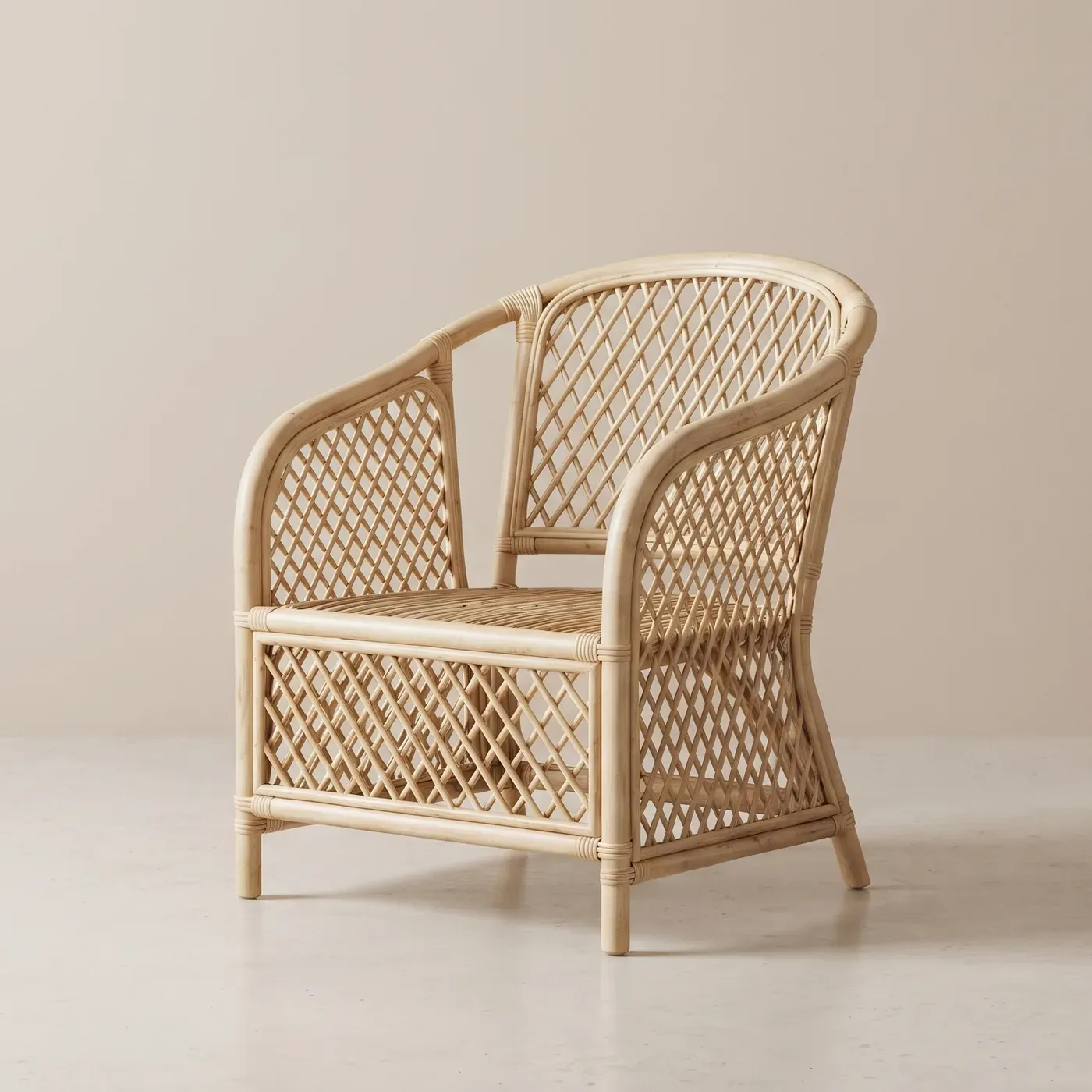 Open lattice back and sides, pale rattan