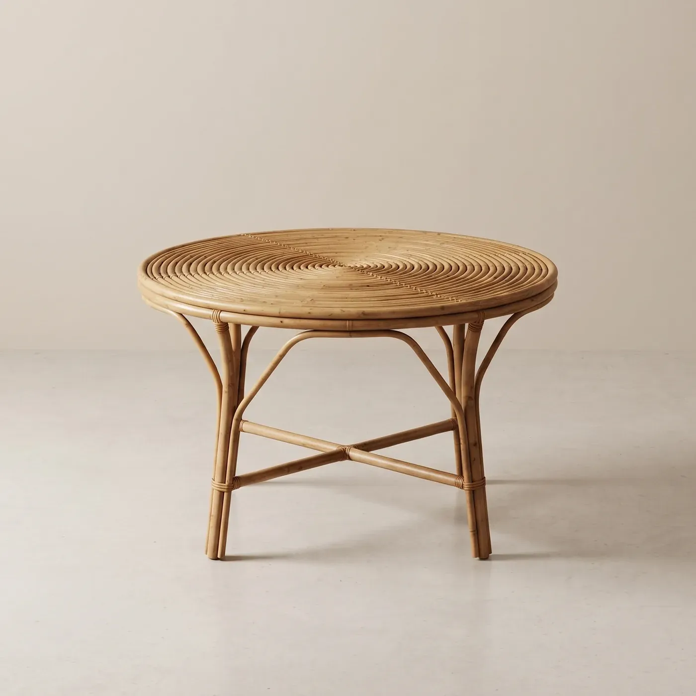 Flat spiral woven top, slim rattan base