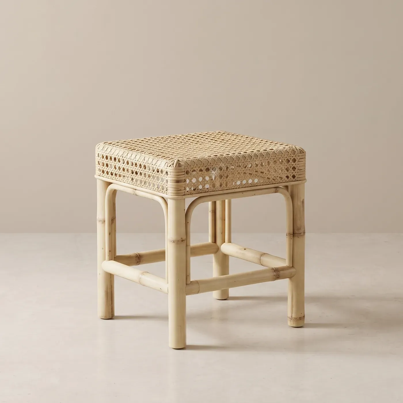 Thick bamboo legs, woven cane seat